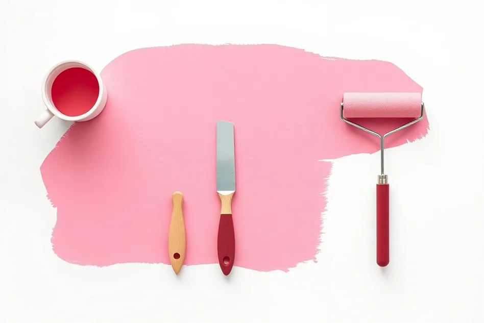 Outils de peinture disposés dans l'ordre des étapes du chantier