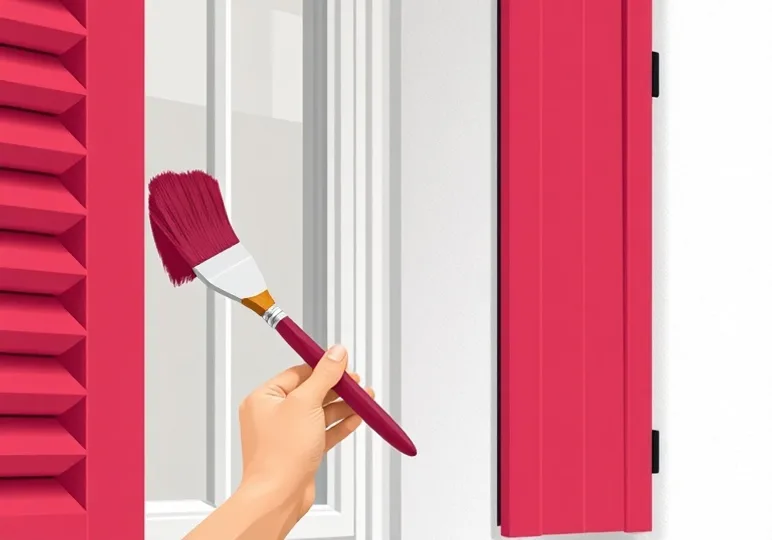 Mise en peinture au pinceau de volets et d'encadrements en bois