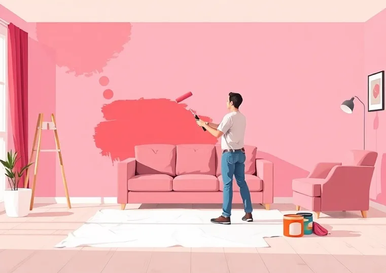 Peintre appliquant la peinture au rouleau sur un mur de salon